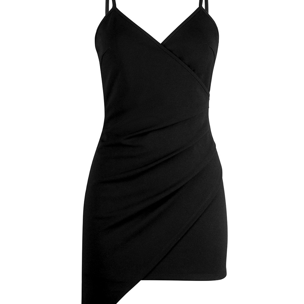 V neck Asymmetrical Black Mini Dress from Cupshe